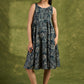 Indigo Boho Rayon Dress. Whimsical Indigo Printed Dress With Eclectic Boho-Inspired Patterns