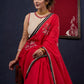 Red Bengal Cotton Saree with Intricate Hand-painted & Embellished Saree