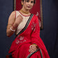 Red Bengal Cotton Saree with Intricate Hand-painted & Embellished Saree