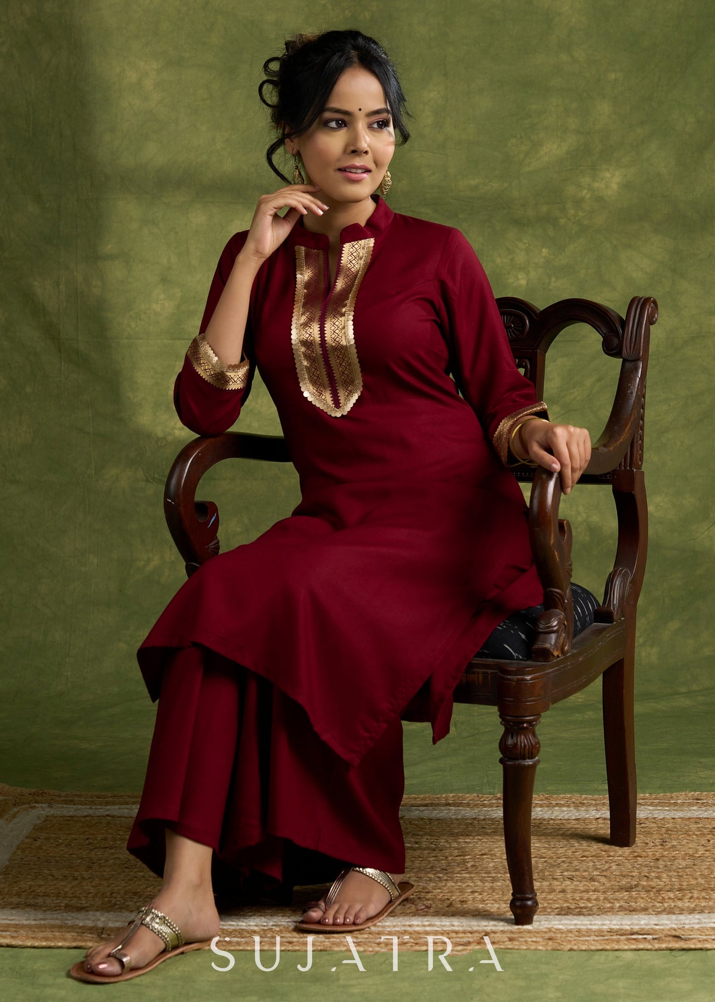 Graceful Maroon Rayon Flowy Kurta - Palazzo Optional