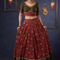 Green & Maroon Ajrakh Mix & Match Lehenga With All Over Embroidery & Contrast Dupatta.