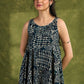 Indigo Boho Rayon Dress. Whimsical Indigo Printed Dress With Eclectic Boho-Inspired Patterns