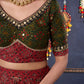 Green & Maroon Ajrakh Mix & Match Lehenga With All Over Embroidery & Contrast Dupatta.