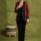 Evening Glamour : Maroon Ajrakh Jacket With Stylish Neckline & Striking Gold Piping