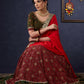 Green & Maroon Ajrakh Mix & Match Lehenga With All Over Embroidery & Contrast Dupatta.