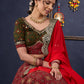 Green & Maroon Ajrakh Mix & Match Lehenga With All Over Embroidery & Contrast Dupatta.