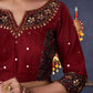 Maroon Cotton Lehenga With All Over Mirror Work & Embroidered Blouse With Matching Dupatta.