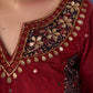 Maroon Cotton Lehenga With All Over Mirror Work & Embroidered Blouse With Matching Dupatta.