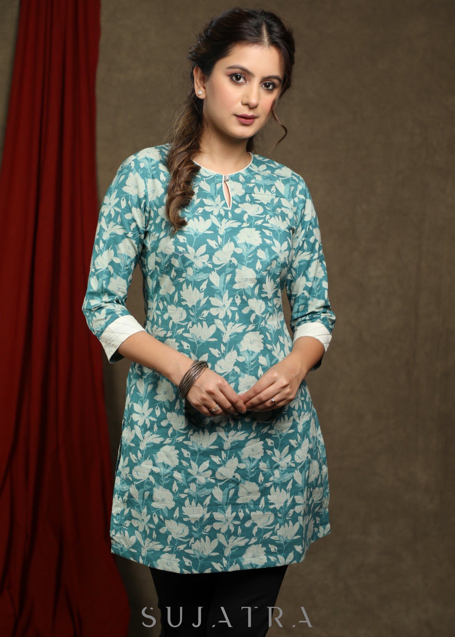 Elegant printed cotton tunic - Off-white Nehru jacket Optional