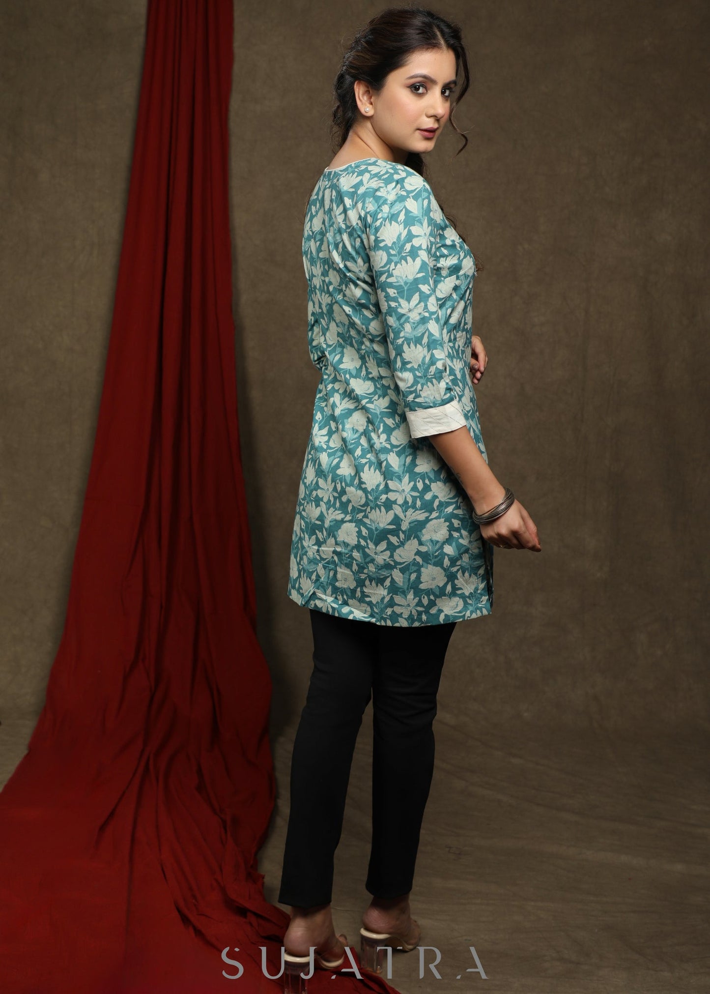 Elegant printed cotton tunic - Off-white Nehru jacket Optional