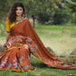 Brown handloom cotton saree with intricate & elaborate gond hand painted border