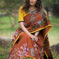 Brown handloom cotton saree with intricate & elaborate gond hand painted border