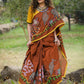 Brown handloom cotton saree with intricate & elaborate gond hand painted border