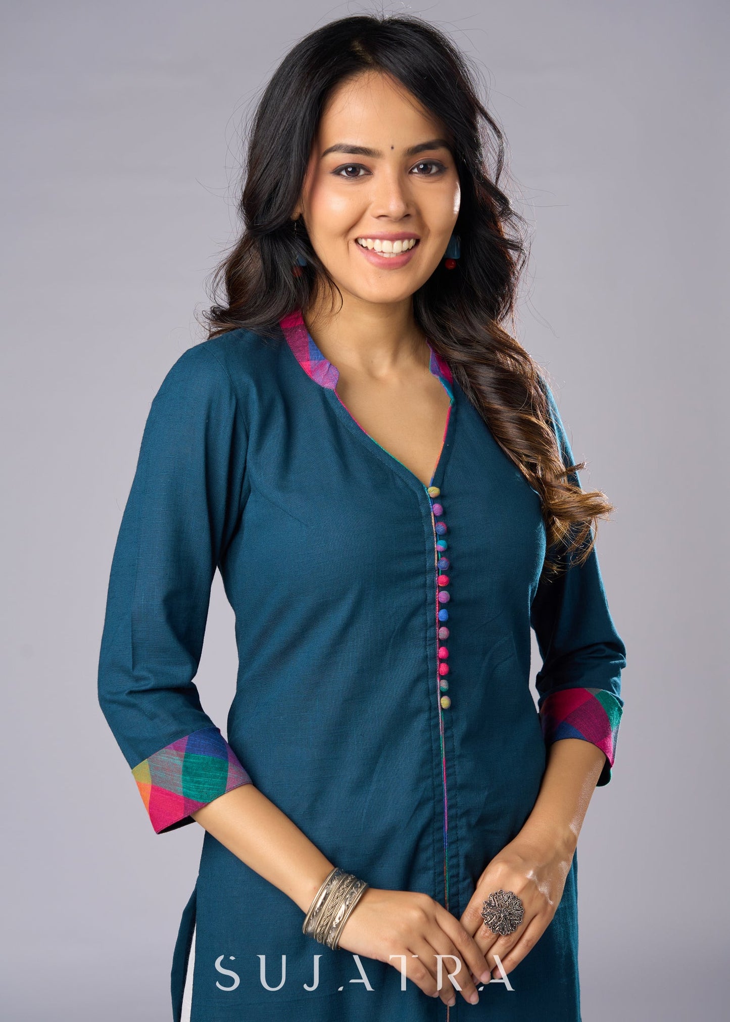 Elegant Casual Teal Cotton Tunic Pant Additional