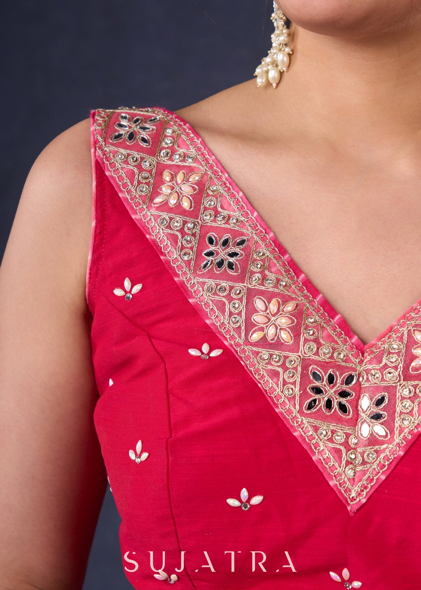 Pretty Pink Shibori Lehenga With Stone Embellishments On The Blouse & Matching Dupatta.