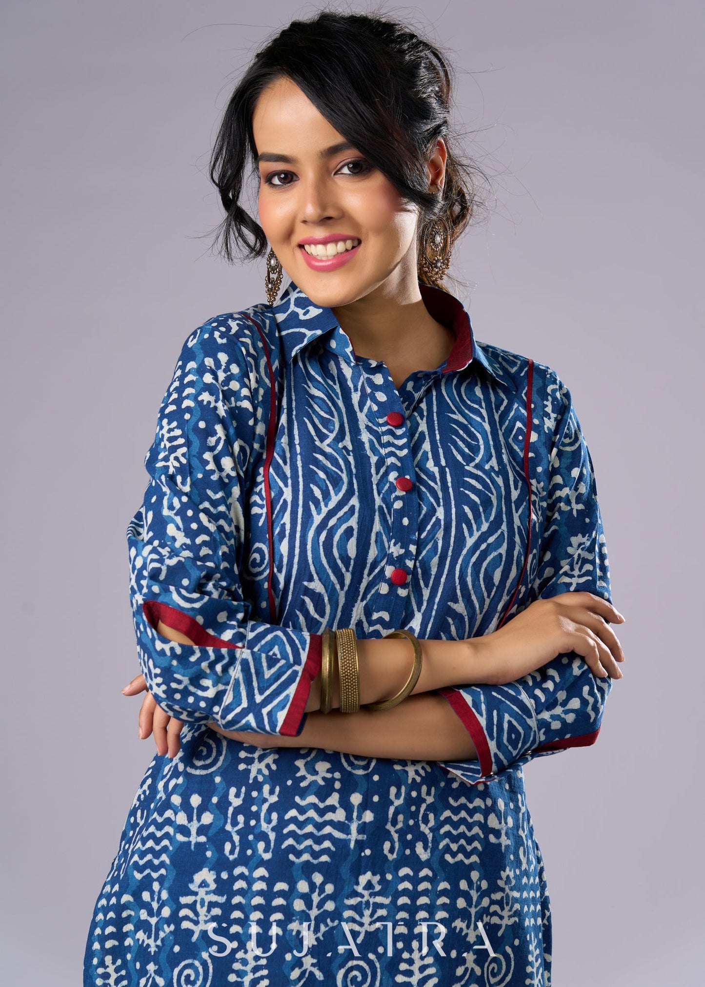 Beautifully Highlighted Casual Cotton Indigo Tunic Pant Additional