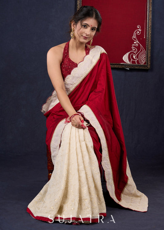 Stunning Cotton Silk & Hakoba Combination saree with beautiful Scallops