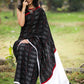 Exclusive Ikat & white cotton silk pallu combination saree