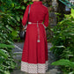 Graceful maroon cotton collared dress with floral combination & belt