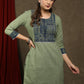 Elegant sage green cotton tunic with beautiful ajrakh yoke