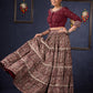 Exclusive Wine Kalamkari Tiered Lehenga With Embroidered Blouse & Shaded Dupatta.