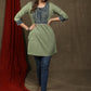 Elegant sage green cotton tunic with beautiful ajrakh yoke