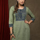 Elegant sage green cotton tunic with beautiful ajrakh yoke