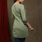 Elegant sage green cotton tunic with beautiful ajrakh yoke