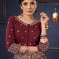 Exclusive Wine Kalamkari Tiered Lehenga With Embroidered Blouse & Shaded Dupatta.