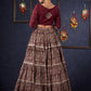 Exclusive Wine Kalamkari Tiered Lehenga With Embroidered Blouse & Shaded Dupatta.