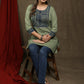 Elegant sage green cotton tunic with beautiful ajrakh yoke