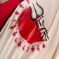 Graceful Hand-painted Durga-Ma Saree in Off-white Rayon & Red Combination