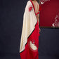 Graceful Hand-painted Durga-Ma Saree in Off-white Rayon & Red Combination