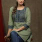 Elegant sage green cotton tunic with beautiful ajrakh yoke