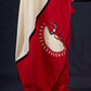 Graceful Hand-painted Durga-Ma Saree in Off-white Rayon & Red Combination