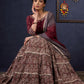 Exclusive Wine Kalamkari Tiered Lehenga With Embroidered Blouse & Shaded Dupatta.