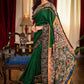 Forest green satin saree with hand painted kalamkari pallu