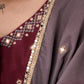 Exclusive Wine Kalamkari Tiered Lehenga With Embroidered Blouse & Shaded Dupatta.