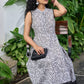 Classy black & white self embroidered printed sleeveless dress