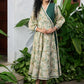 Graceful bottle green printed cotton overlap dress highlighted with macrame lace