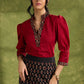 Maroon Cotton Pleated Top With Ajrakh Detailing- Skirt Optional