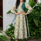 Graceful bottle green printed cotton overlap dress highlighted with macrame lace