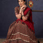 Elegant Maroon & Black Ajrakh Lehenga With Matching Blouse & Dupatta.