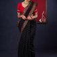 Classy Black Chanderi saree with overall Gold Butta, Golden border & Red Detailing