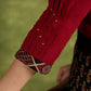 Maroon Cotton Pleated Top With Ajrakh Detailing- Skirt Optional