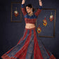 Maroon & Blue Ajrakh Lehenga With Mirror Work On The Blouse & Matching Dupatta.