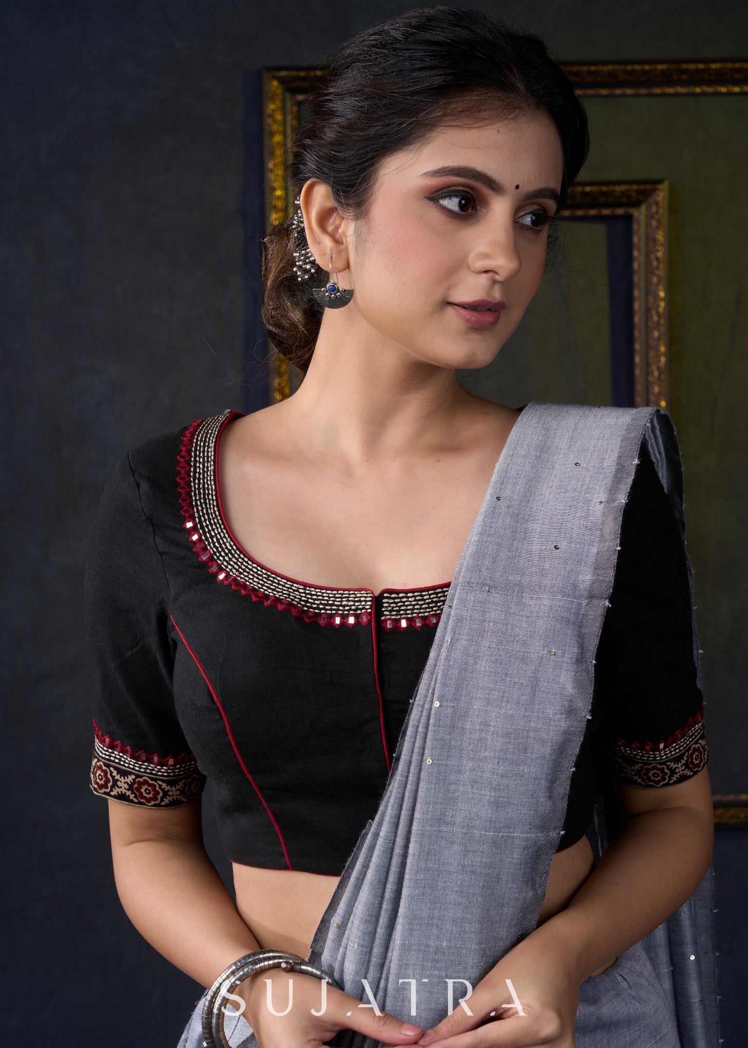 Beautiful Black Embroidered Designer Blouse