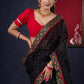 Classy Black Chanderi saree with overall Gold Butta, Golden border & Red Detailing