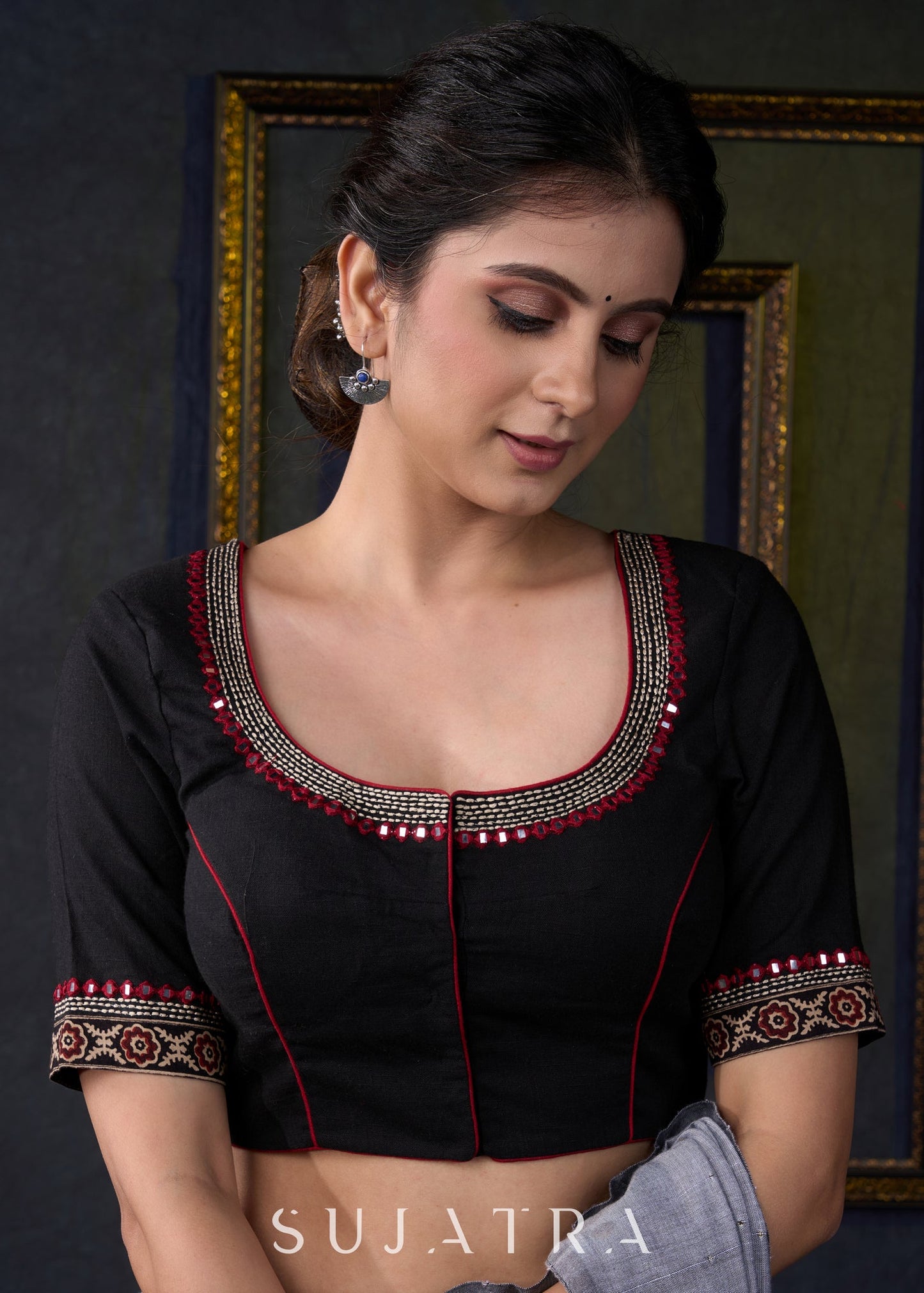 Beautiful Black Embroidered Designer Blouse