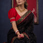 Classy Black Chanderi saree with overall Gold Butta, Golden border & Red Detailing